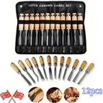 12Pcs Professional Wood Carving Hand Chisel Tool Set Woodworking Gouges Steel