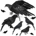 5Pack Halloween Crow Decorations Handmade Realistic Black Feathered Lifesize Fly