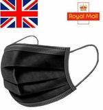 200 X BLACK DISPOSABLE 3 PLY FACE MASKS PROTECTIVE RESPIRATION UK