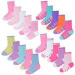 10 Pair Multipack Non Slip Baby Girl Heel and Toe Toddler Socks with Grips