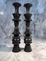 Antique French Carved WoodCandle set Napoleon III Victorian rustic