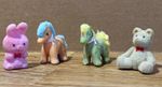 Vintage Miniature Fuzzy Flocked Animals x4 – Ponies Rabbit Teddy Bear 3cm