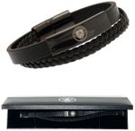 MANCHESTER CITY FC BLACK IP LEATHER BRACELET MCFC CREST PLATE TWIN GIFT BOXED