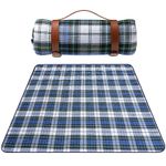 TRIXES XL Tartan Picnic Blanket with Carrying Handle - Waterproof Backing