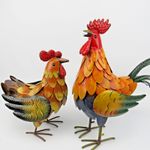 Metal Rooster and Chicken Hen Pair Garden Ornaments