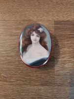 Antique Oval Porcelain Trinket Box Hand Painted Rossetti Portrait /Floral Hinged
