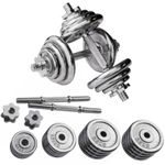 Adjustable 30Kg Cast Iron Dumbbells Set Fitness Training Weights Chrome Home Gym