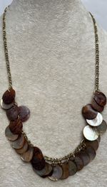 Vintage Natural Shell Dangle Necklace Gold Tone Figaro Chain 20”