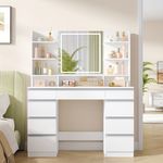 White Dressing Table with LED Lights Sliding Mirror 9 Drawers Vanity Makeup Desk