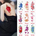 2 Sheets Temporary Tattoos Waterproof Flowers Rose Body Fake Tattoo Stickers