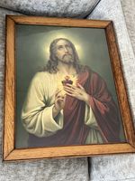 Vintage Christ , Scared Heart, Oak Framed Print.