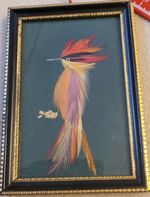 Vintage E.C. Richards Feather Artistry Bird Picture Made in WALES Framed 14.5x10