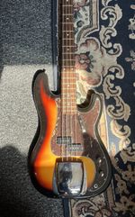 SX VTG Series P-Bass 1970’s Replica.  Vintage Sunburst Chrome Covers 