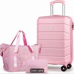 21in Hard Shell 4-Wheel Spinner Suitcase 3-Piece Set Duffel & Cosmetic Pink