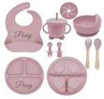 Personalized Silicone Baby Feeding Set with Engraved Name - Custom Baby Bib, Suc