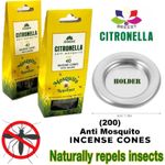 Citronella Incense Cones Home Garden Mosquito Fly Insect Repeller & Free Holder