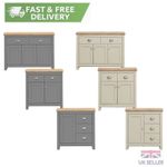 Sideboard Storage Cabinet Cupboard Living Room Furniture Grey Cream and Oak