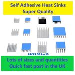 Self Adhesive Thermal Heat Sink Various sizes CPU chips electronics 5 or 10 pack