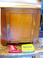 Arts and crafts oak smokers cabinet ,Jar and vintage tins.Excellent.