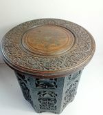 Antique Anglo Indian Carved Brass Inlaid Folding Table