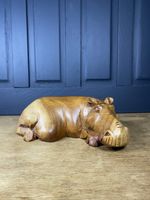 Large hippopotamus Wooden hand-carved ornament Large Heavy Solid Wood Hippo