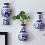 Antique Blue White Ceramic Vase Wall Hanging Porcelain Flower Home Decor