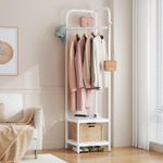 ZHYOCOGY 190cm Metal Coat Rack with Shelves & Hooks White