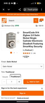 Kwikset SmartCode 913 Touchpad Electronic Deadbolt Satin Nickel, 16 Codes