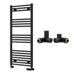 Reina Capo Flat Black Bathroom Heated Towel Rail 1200 x 500 and DF Manual Valves