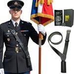 FLAG PARADE POLE HOLDER BELT-Genuine Black Leather Cross Strap-Military Uniform