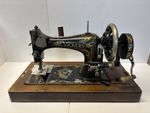 Vintage Vickers Hand Crank Sewing Machine Wooden Base Antique Collectable