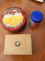 Collection of 2 Old Tins Brasso & Biscuits & Vintage Manikin Cigar Box