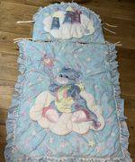 Vintage Cot Set Pastel Clouds Castle & Cute Bear Made in England DECORATION ONLY