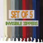SET OF 5 Invisible Zip Fastener Close End Size #3 Coil Concealed Skirt Trousers