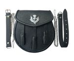 Medieval Scottish Kilt Sporran / Pouch, Real Black Cowhide Leather + Belt