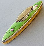 Antique rare sterling silver & guilloche green enamel nail buffer with roses