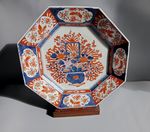 Antique Japanese Imari Octagonal Porcelain Serving Plate Gold Accents – 27cm