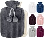 Hot Water Bottle With Cover Fleece Luxury Soft Fluffy 2L Large Rubber Faux Fur