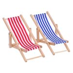 2 Pieces 1:12 Miniature Deck Chair, Mini Small, Red Stripe, Blue Stripe 