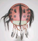 Large Native American Style Rawhide Shield Horsehair Feathers Tribal Wall Art 20