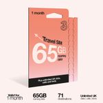 Three Roaming SIMs, 65GB - 30 Day, 30GB - 14 Days or 25GB - 7 Days