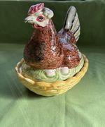 Staffordshire Hen on a Nest Chicken on a Basket  (lovely but repaired)