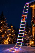 9.8FT Christmas Ladder Lights Santa 338 LED Multicolour Timer 8 Modes Outdoor