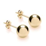 9ct Yellow Gold on Silver Ball Stud Earrings Pair 3mm 4mm 5mm 6mm 7mm 8mm