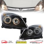 Vauxhall Astra H Headlights 2004-2011 Black Inner Twin Angel Eyes Halo Upgrade