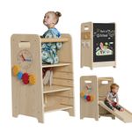 Toddler Tower, 4-in-1 Foldable Learning Tower Kids Step Stool with Chalkboard