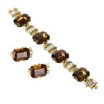 Rare Vintage Signed Elsa Schiaparelli Brown Rhinestone Bracelet & Earrings Set