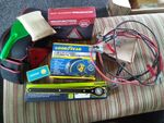 A variety of car related items for emergencies 