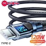 120w Super Fast USB Type-C Charging Cable Braid Phone Charger Lead with Display