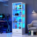 Storage with & Display Bookcase Lights,4 & RGB Curio Glass Tier Doors Cabinets
